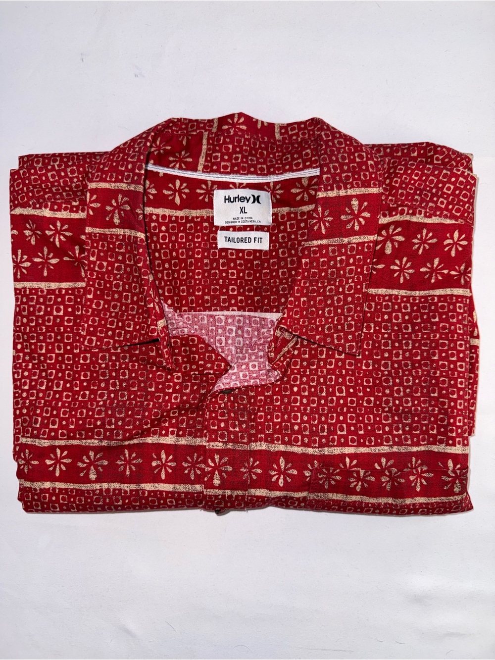 Hurley Red Patterned Short Sleeve Button-Up Shirt XL